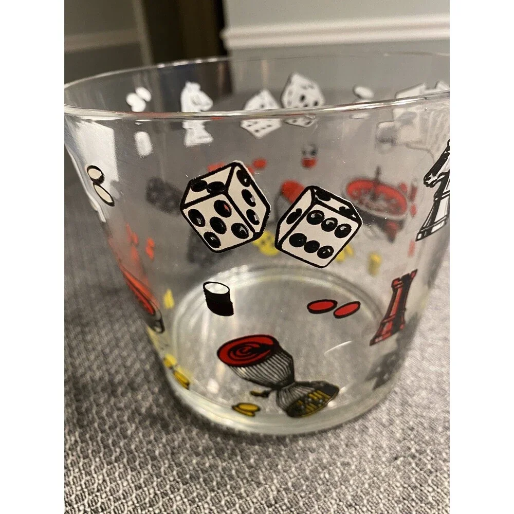 Hazel Atlas Poker Themed Cards Ice Bucket & 5 Glasses 1960’s Man Cave Barware